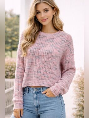 NOBO Pink Marled Chunky Knit Sweater XL Soft Cozy Slightly Cropped